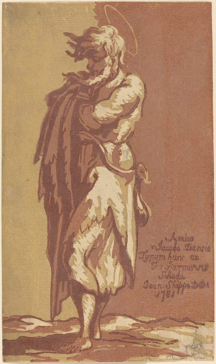 Männlicher Heiliger stehend, mit verschränkten Armen, nach links gewandt von John Skippe after Parmigianino