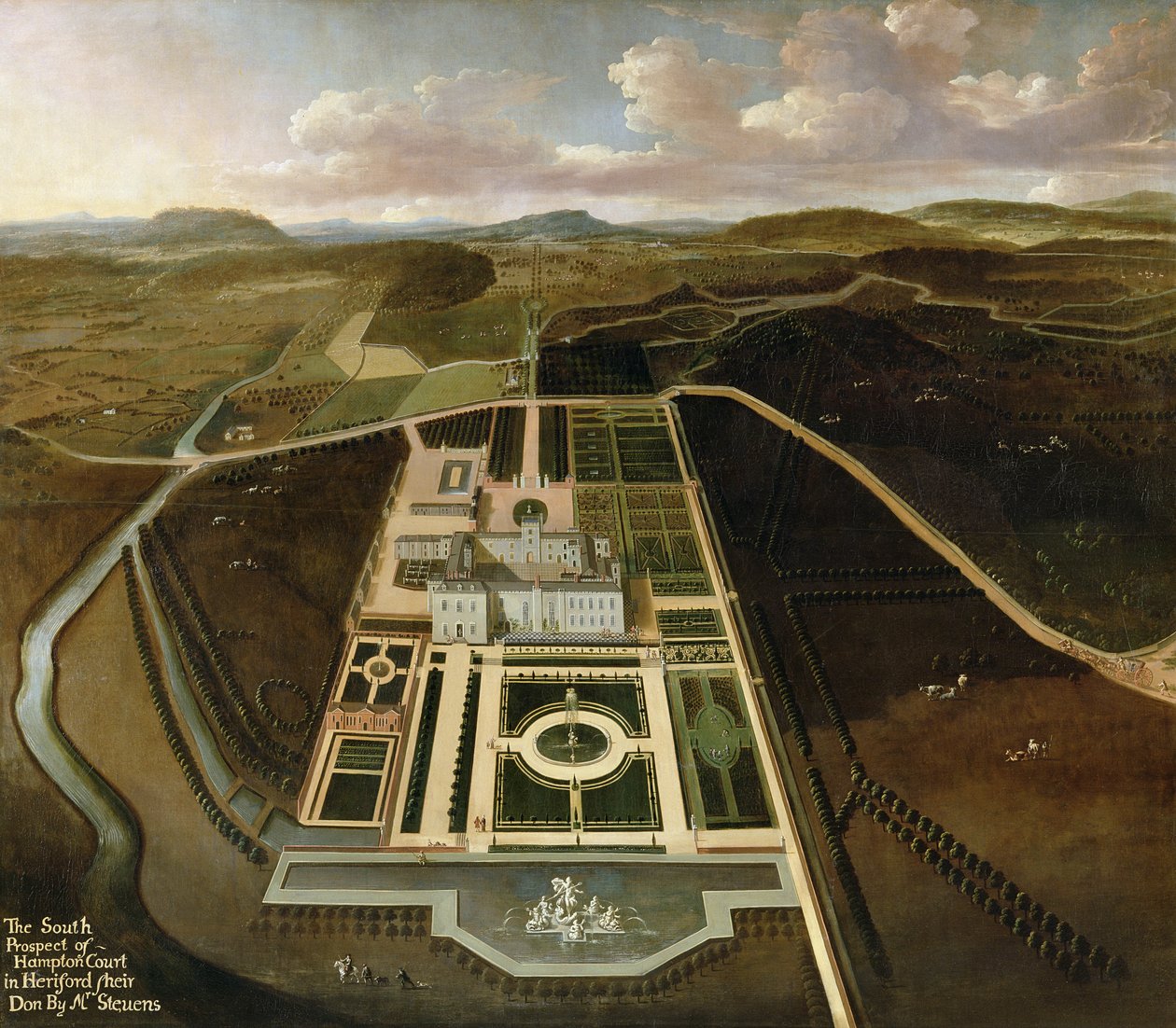 Südansicht von Hampton Court, Herefordshire, ca. 1705 von John Stevens