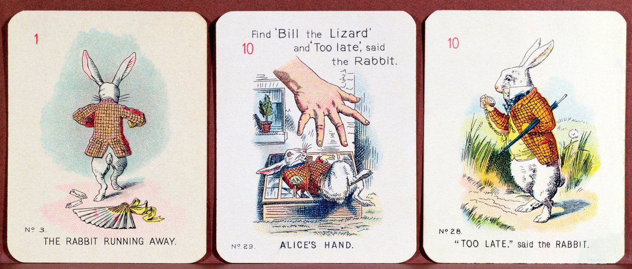 Drei Happy Family Karten mit Figuren aus Alice im Wunderland von Lewis Carroll von John Tenniel