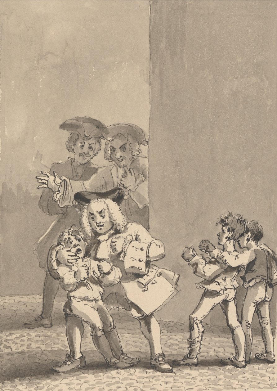 Hogarth, verfolgt von Barry und einem Freund, wurde dabei erwischt, wie er einen Jungen zum Kampf anstachelte, um absichtlich seinen ängstlichen Gesichtsausdruck einzufangen von John Thomas Smith
