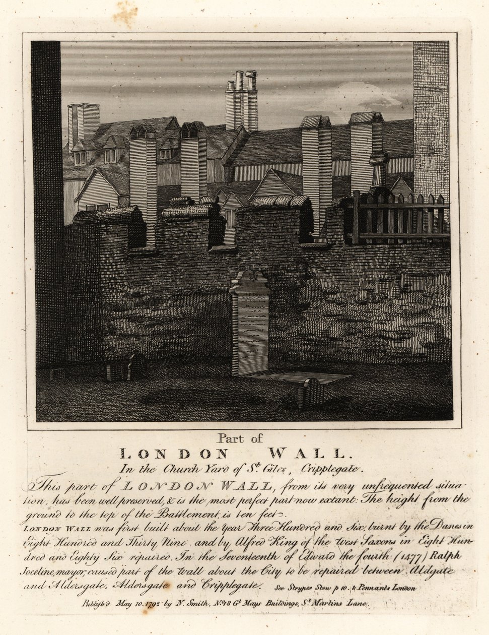Teil der alten Londoner Mauer im Kirchhof von St Giles, Cripplegate, London von John Thomas Smith