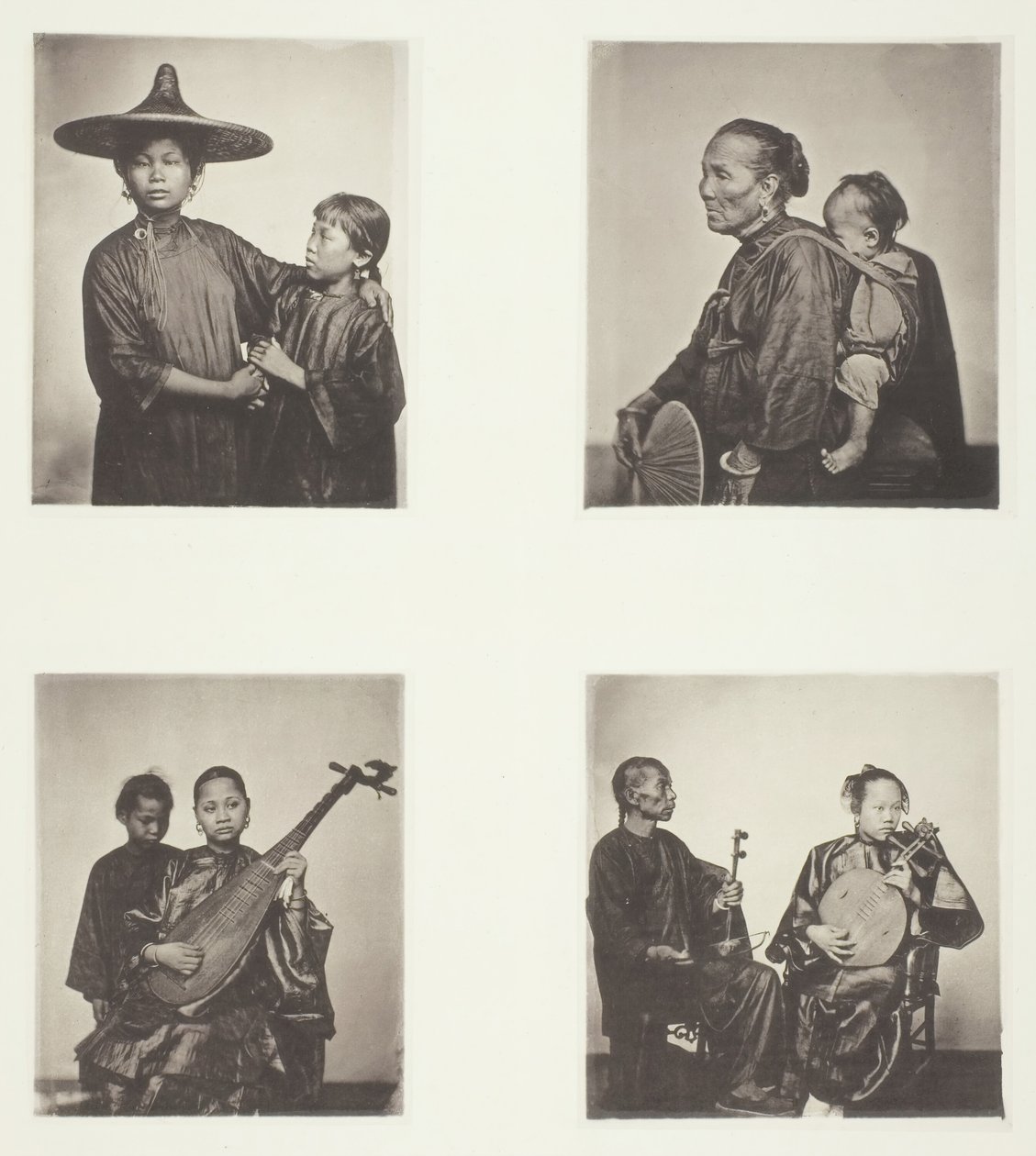 Bootsmädchen, eine Kanton-Bootsfrau und Kind, Musiker von John Thomson