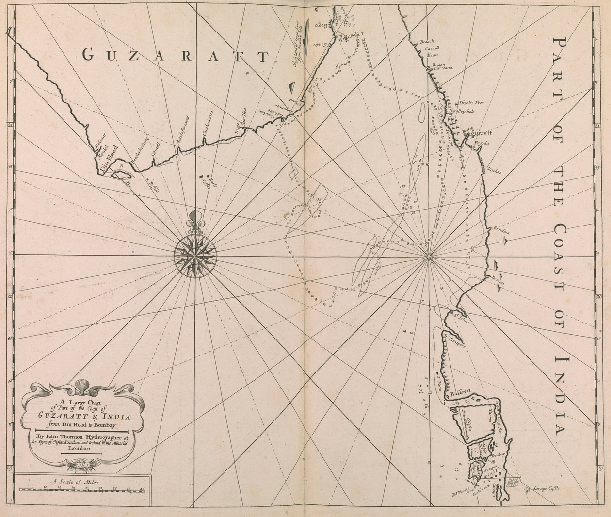 Große Karte eines Teils der Küste von GUZARATT & INDIEN von Diu Head bis Bombay von John Thornton