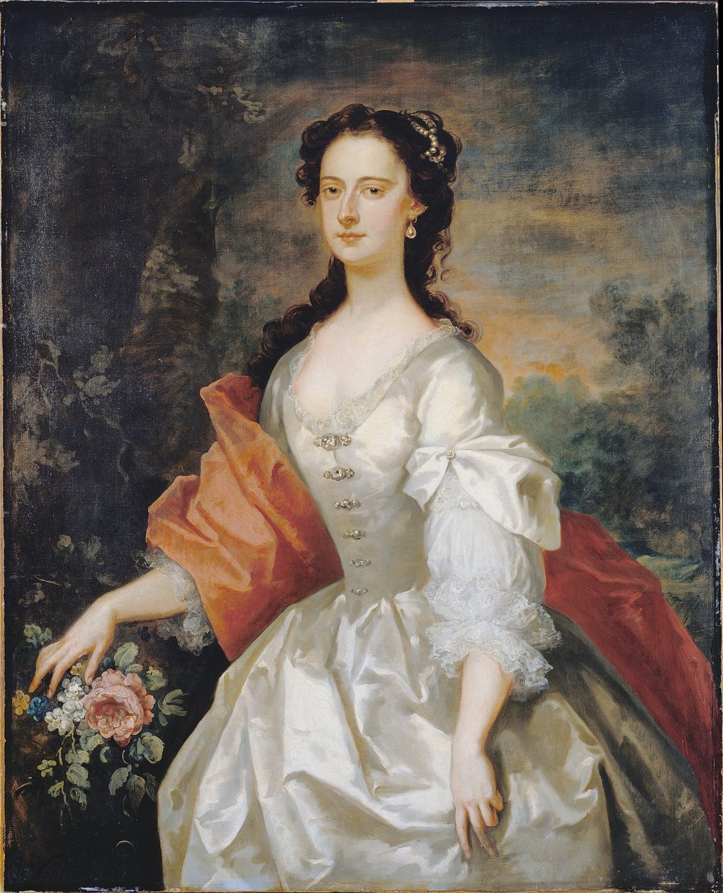 Porträt einer Frau in Weiß von John Vanderbank