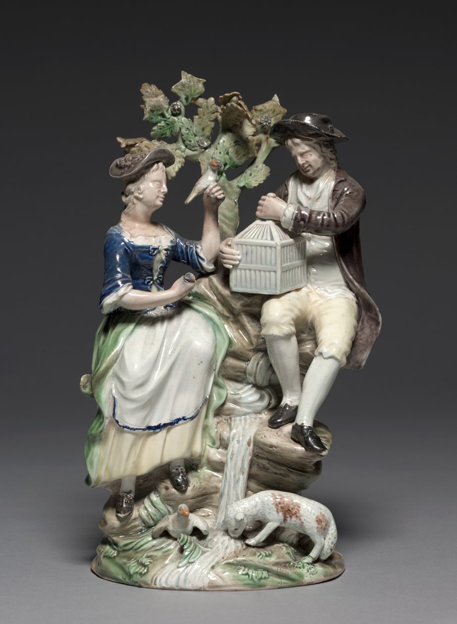 Gruppe mit Vogelkäfig, hergestellt von der Staffordshire Fabrik, ca. 1770 von John Voyez