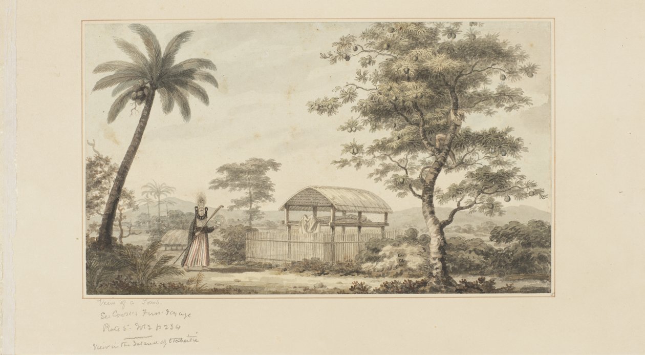 45: Ansicht eines Grabes, aus einer Serie von Aquarellen, die Captain Cooks letzte Reise illustrieren, ca. 1773-84 von John Webber