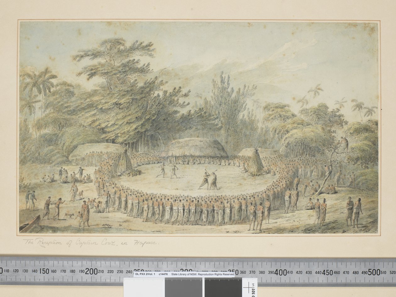 F.4 Der Empfang von Captain Cook in Hapaee, ca. 1773-84 von John Webber