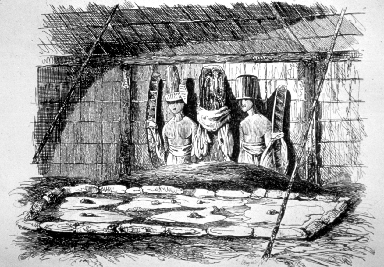 Inneres einer Bestattungshütte, Tahiti, 18. Jahrhundert von John Webber