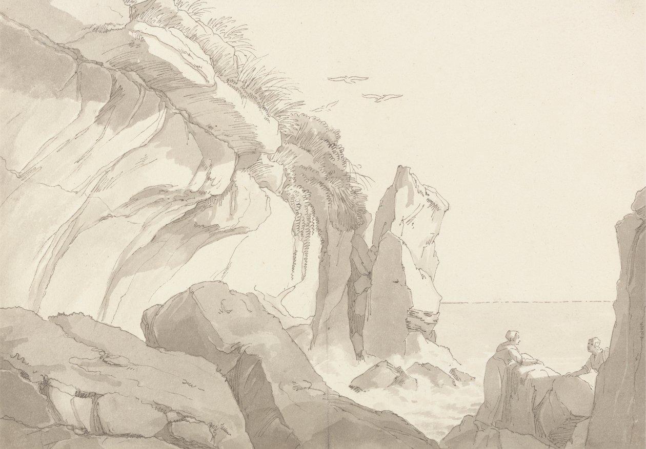 Der Warren in der Nähe von Exmouth, Devon: Figuren auf Felsen am Meeresrand von John White Abbott