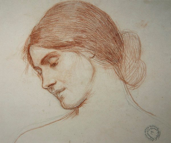 Kopf eines jungen Mädchens, nach links von John William Waterhouse