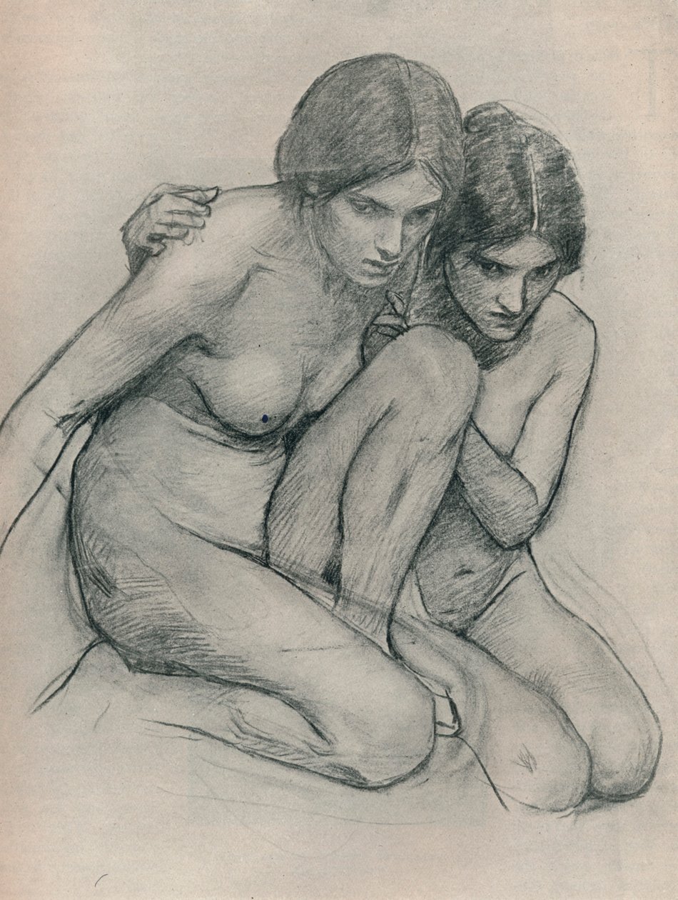 Studie für Die Nymphen finden den Kopf des Orpheus, um 1899 von John William Waterhouse