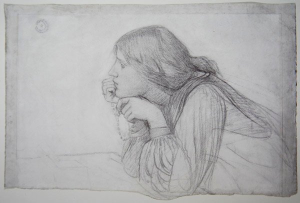 Studie einer weiblichen Figur mit Rosenkranz von John William Waterhouse