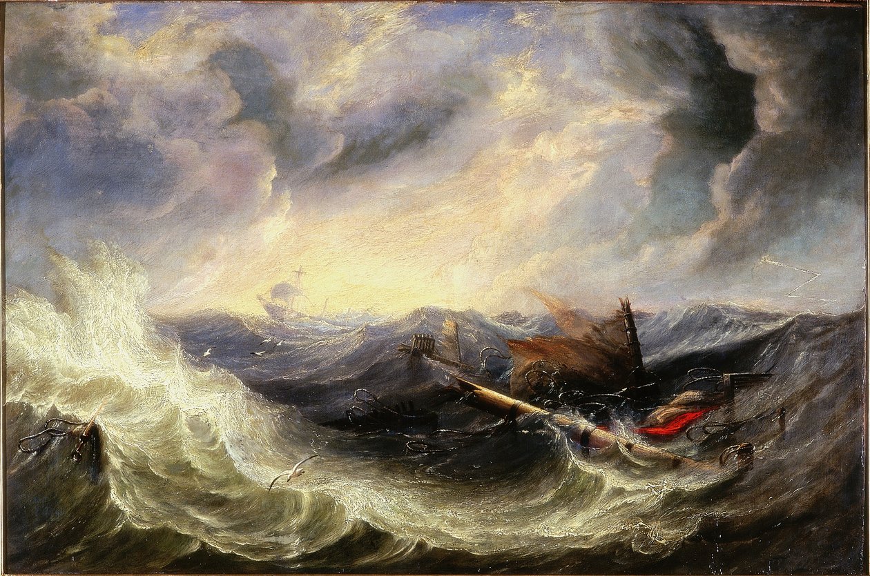 Meereslandschaft mit Wrackteilen von John Wilson (attr. to) Carmichael