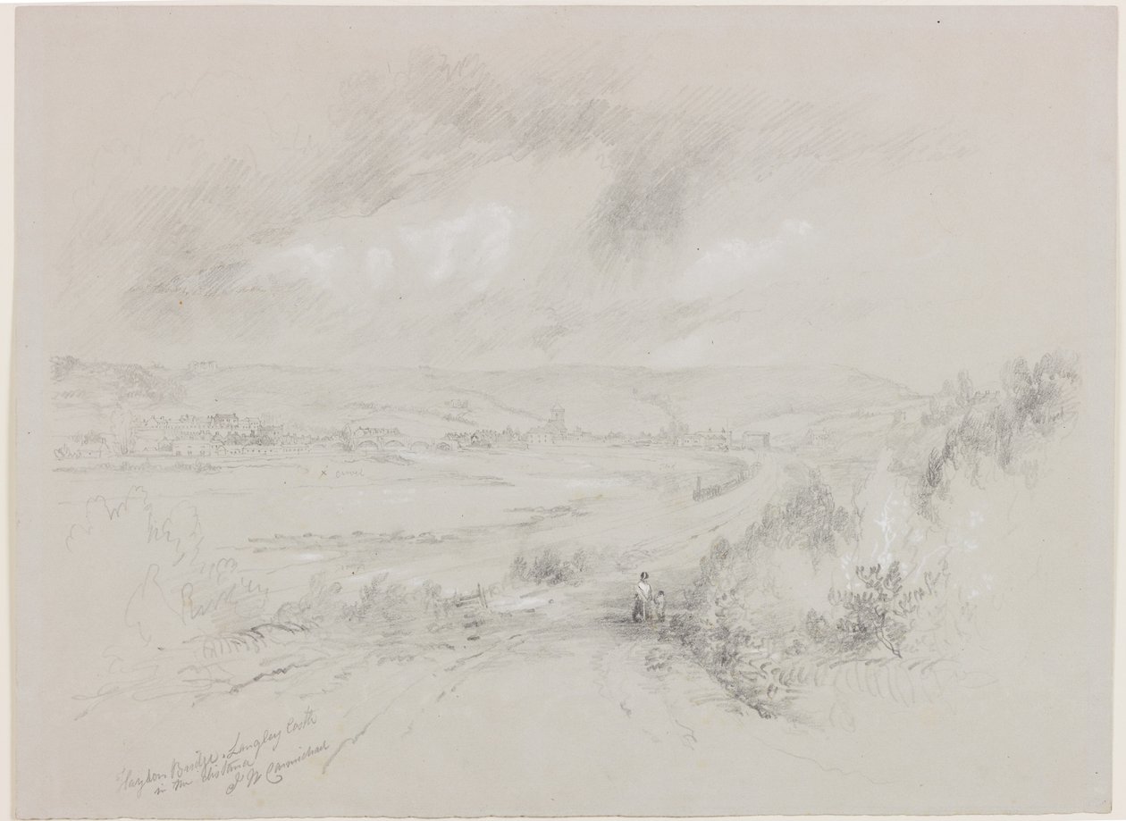 Haydon Bridge, Langley Castle in der Ferne von John Wilson Carmichael