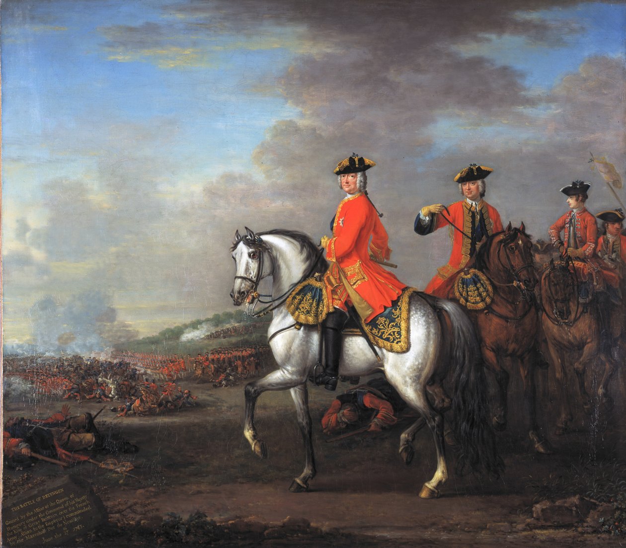 König Georg II. in der Schlacht bei Dettingen, mit dem Herzog von Cumberland und Robert, 4. Earl of Holderness von John Wootton