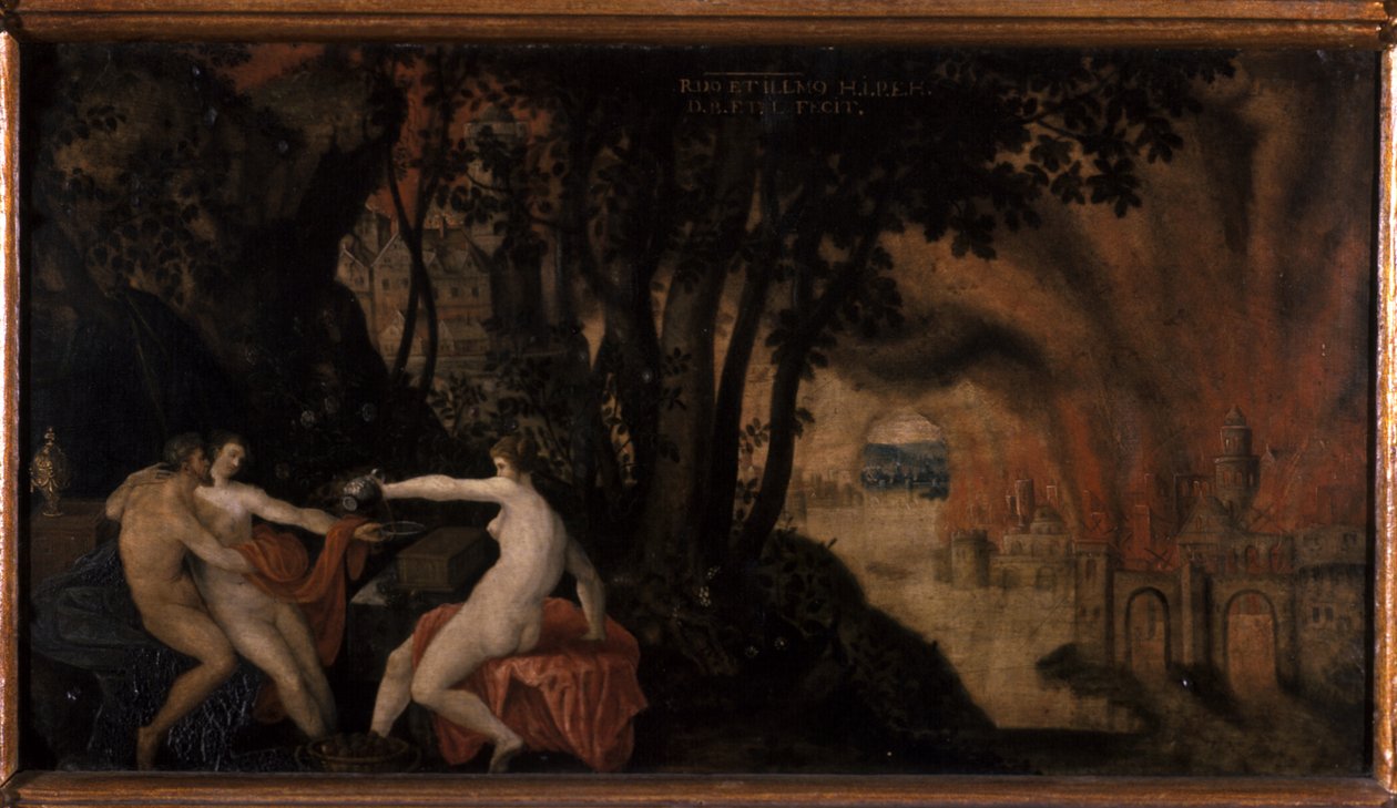 Lot und seine Töchter unter Rosen- und Lorbeerbäumen von Joos or Jodocus van Winghe
