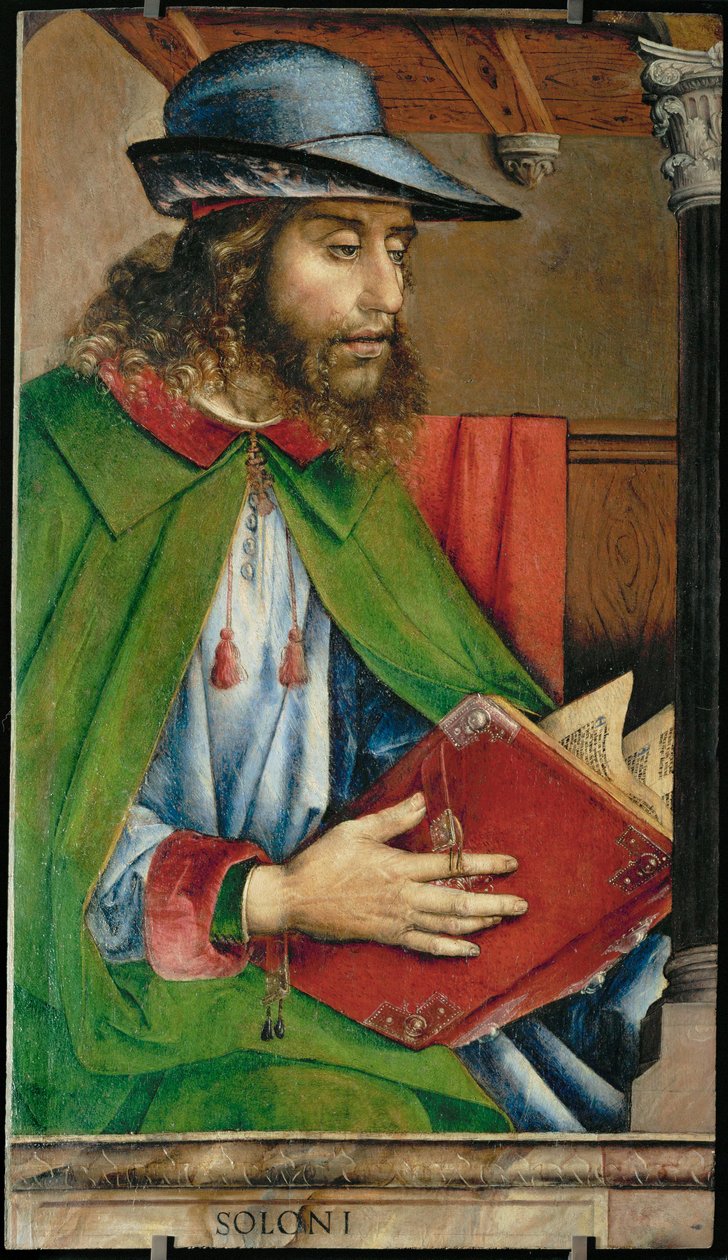 Solon, Gesetzgeber von Athen, aus einer Serie von 28 Porträts, um 1475 für das Studiolo von Federigo von Montefeltre gemalt von Joos van Gent (fl.1460 75)