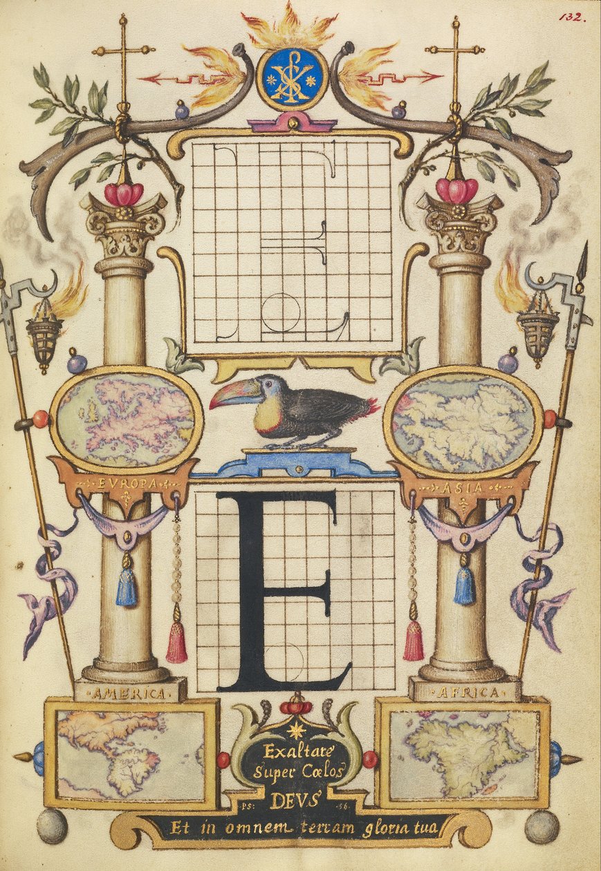 Anleitung zum Konstruieren des Buchstabens E von Joris Hoefnagel