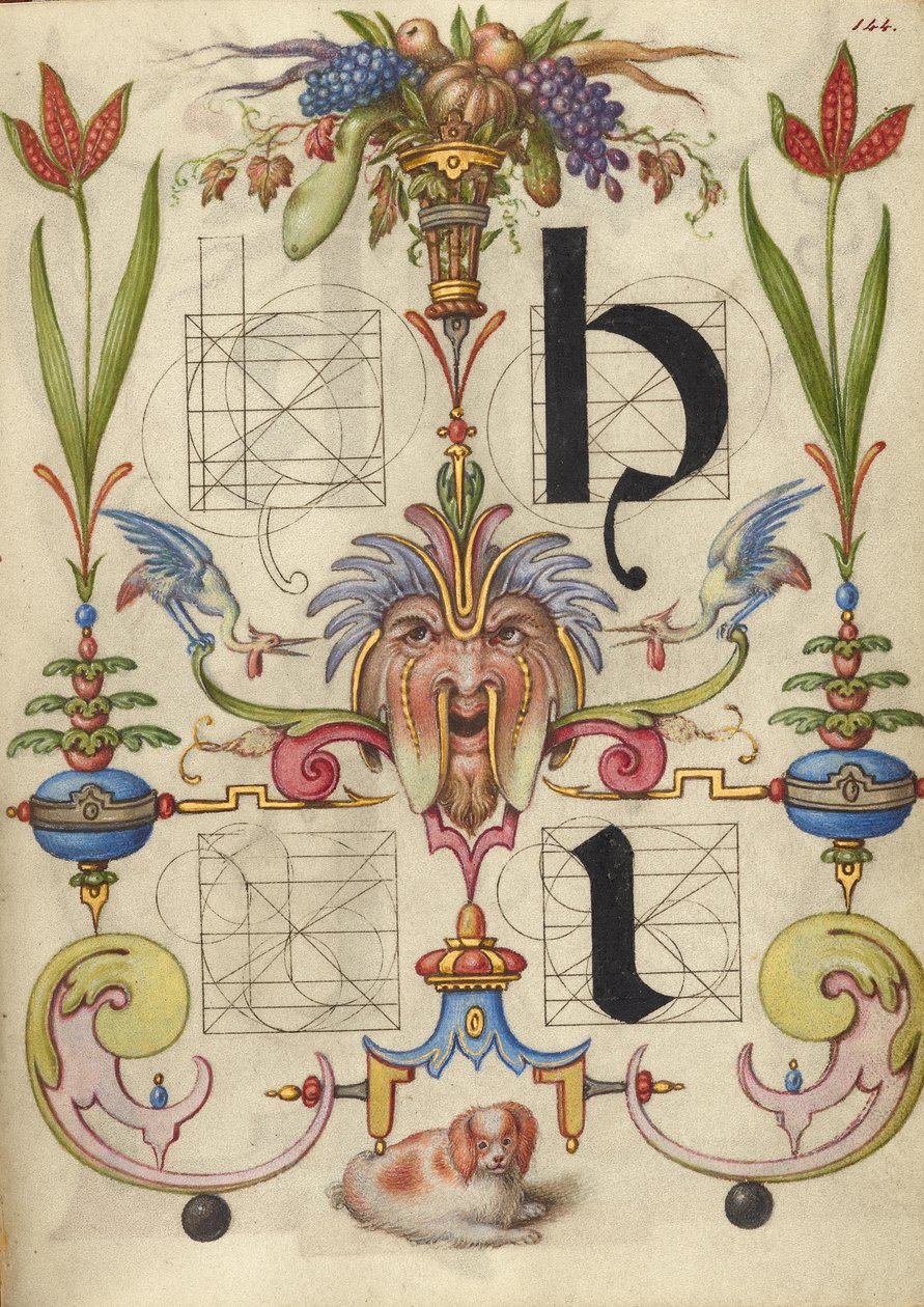 Anleitung zum Konstruieren der Buchstaben h und i von Joris Hoefnagel