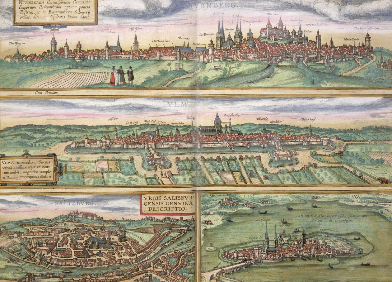 Karte von Nürnberg, Ulm und Salzburg, aus 