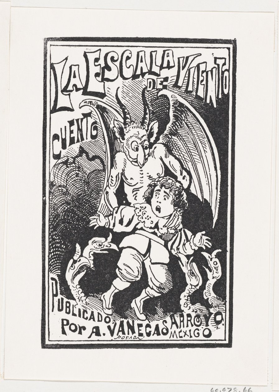 Ein Dämon hält einen Jungen über eine Gruppe von Geiern von José Guadalupe Posada