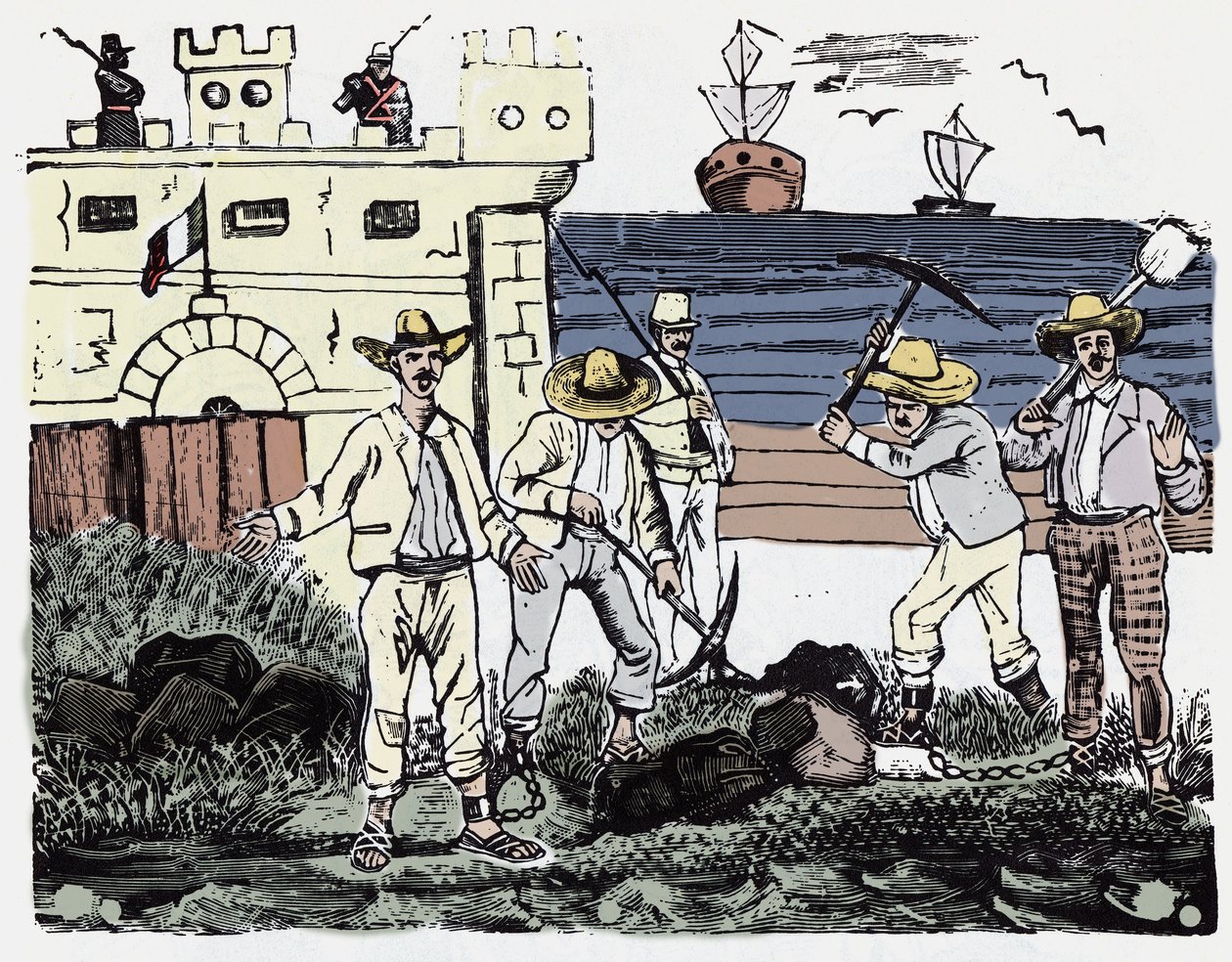 Die mexikanische Revolution (1910-1920): Gruppen von Gefangenen bei Zwangsarbeit - Xylographie von Jose Guadalupe Posada (1852-1913) von José Guadalupe Posada