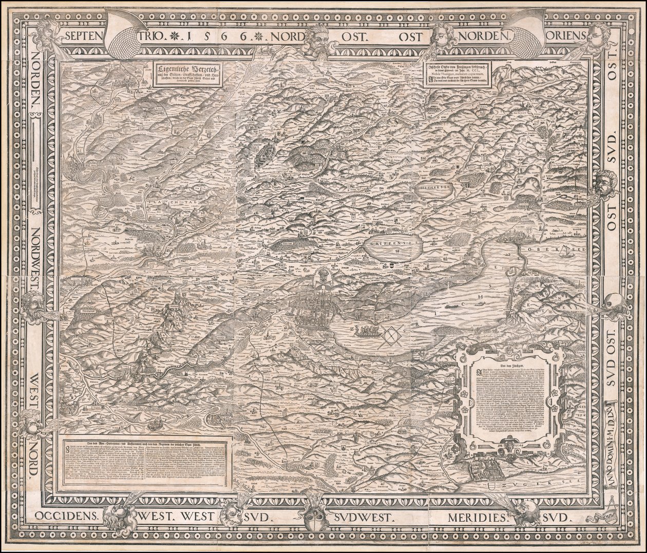 1566 Karte von Zürich und Umgebung von Jodocus Murer von Jos Murer