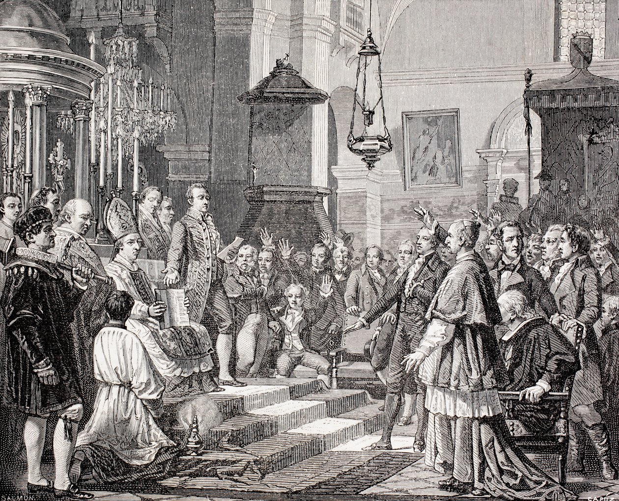Vereidigung der Abgeordneten während der Eröffnungssitzung der Cortes von Cadiz, Spanien, 1810, aus 