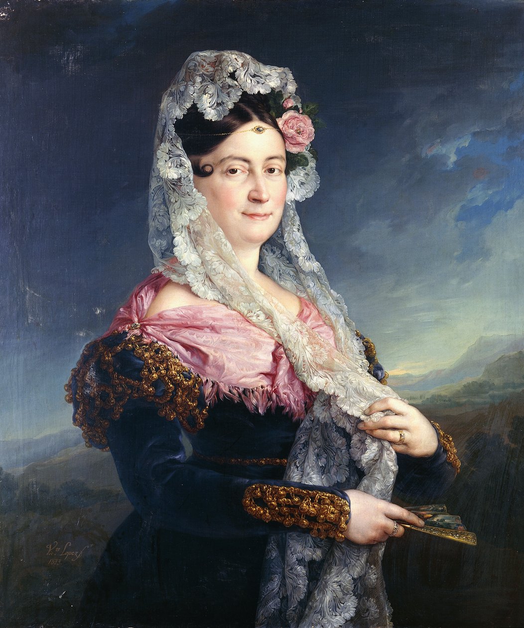 Porträt von Dona Maria de los Dolores Gomez de las Casas e Ibarrondo, die erste Marquise von Ulagares, stehend dreiviertel Länge von Jose Camaron