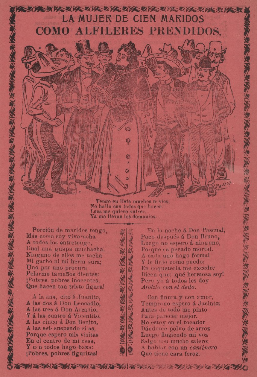 Die Frau mit hundert Ehemännern - Wie festgesteckte Nadeln von José Guadalupe Posada