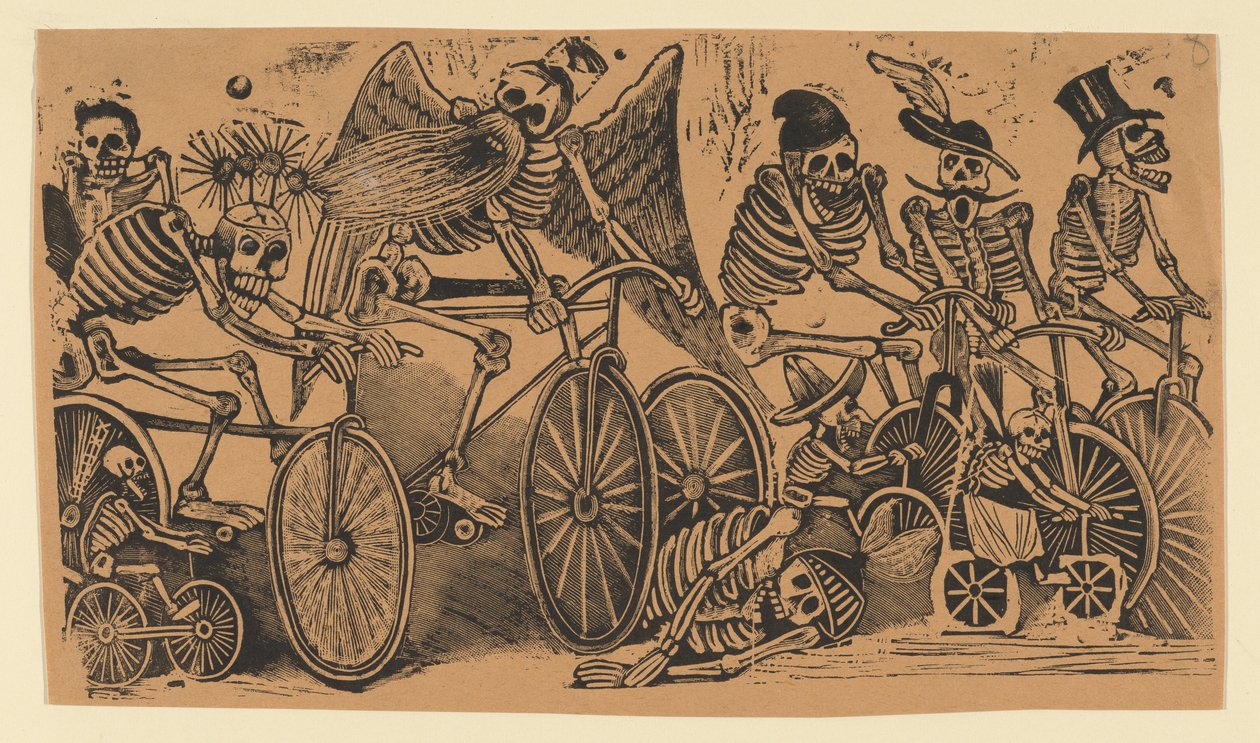 Skelette (Calaveras) auf Fahrrädern von José Guadalupe Posada