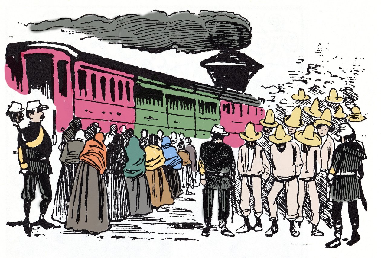 Die Mexikanische Revolution (1910-1920): Deportation von Arbeitern im Valle Nacional, circa 1908 - Xylographie von Jose Guadalupe Posada (1852-1913) von José Guadalupe Posada