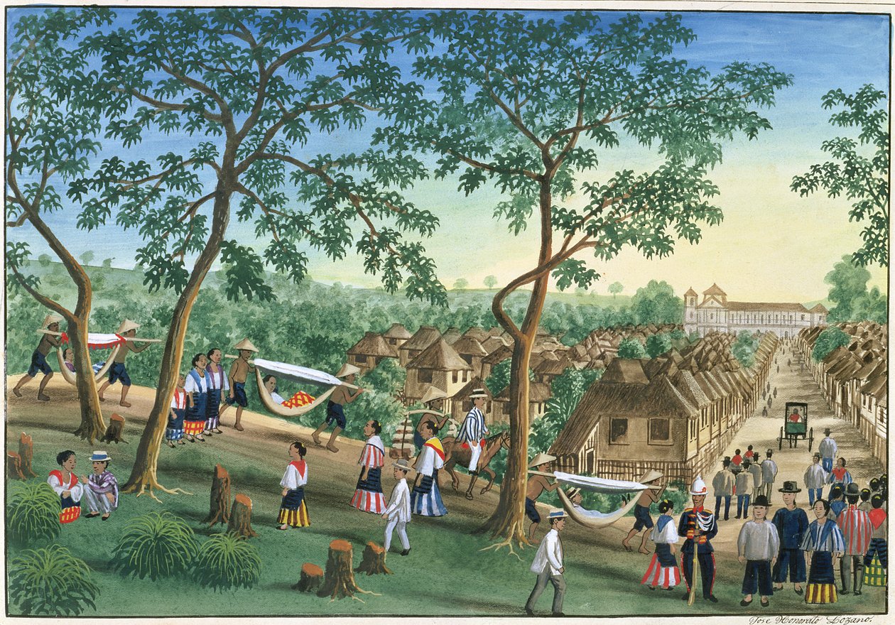 Ausflug zum Antipolo-Fest, aus "The Febus Album of Views In and Around Manila", ca. 1845 von Jose Honorato Lozano
