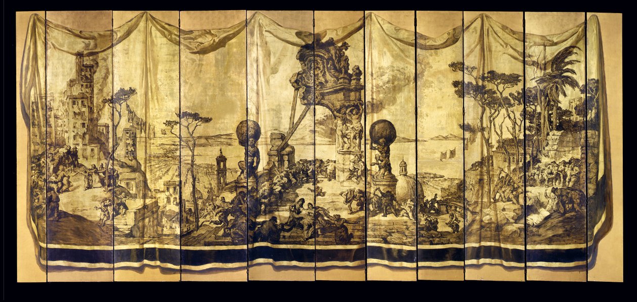 Vision Mediterranea, elfblättriger Bildschirm, ca. 1925 von Jose Maria Sert y Badia