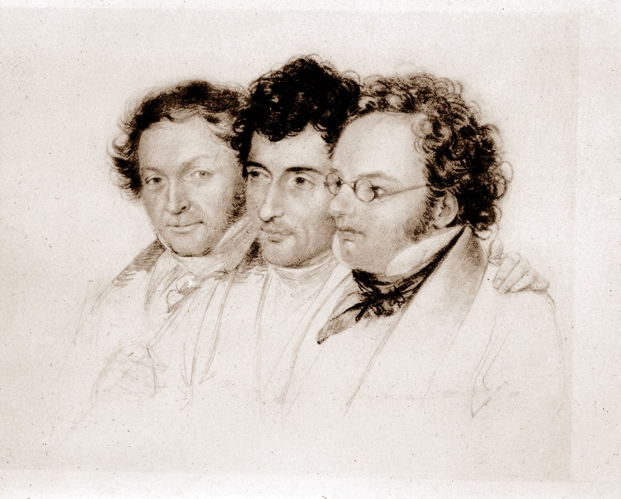 Von links nach rechts: Jenger, Hüttenbrenner und F. Schubert von Josef Eduard Teltscher