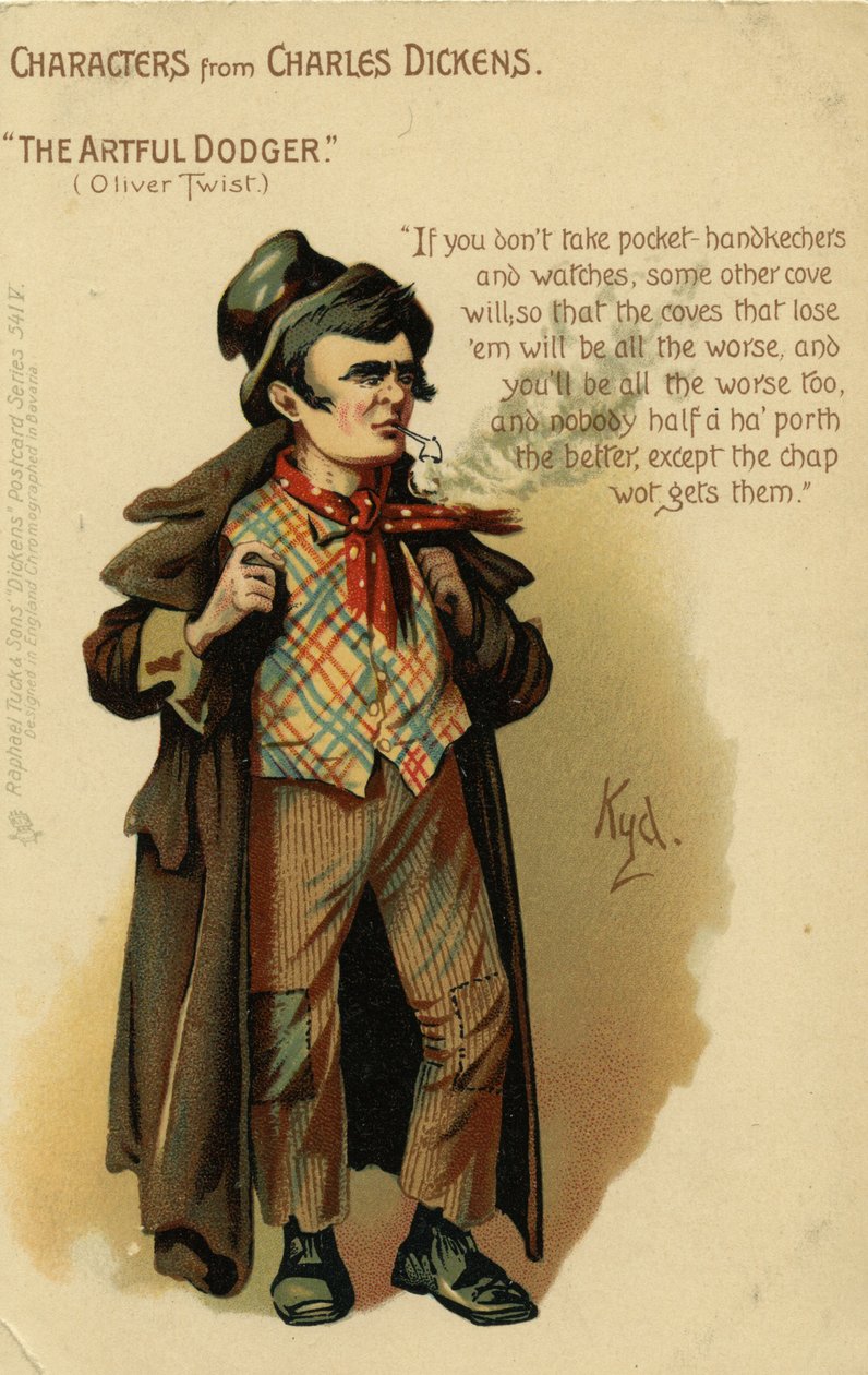 Charaktere aus Charles Dickens - Der Artful Dodger aus Oliver Twist, Postkarte, ca. 1903 von Joseph Clayton Clarke