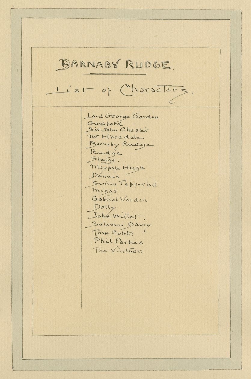 Liste der Charaktere für Barnaby Rudge, ca. 1920er von Joseph Clayton Clarke