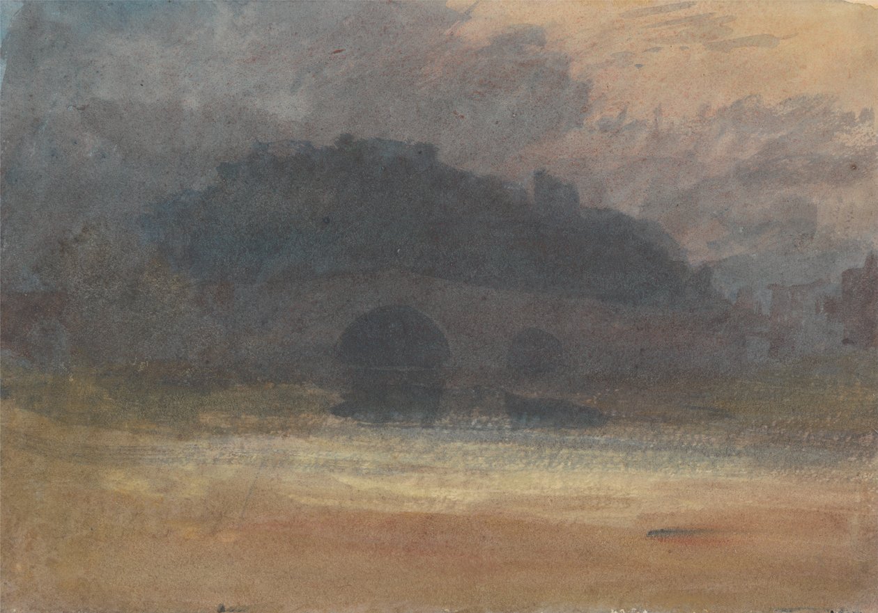Abendlandschaft mit Schloss und Brücke in Yorkshire von Joseph Mallord William Turner