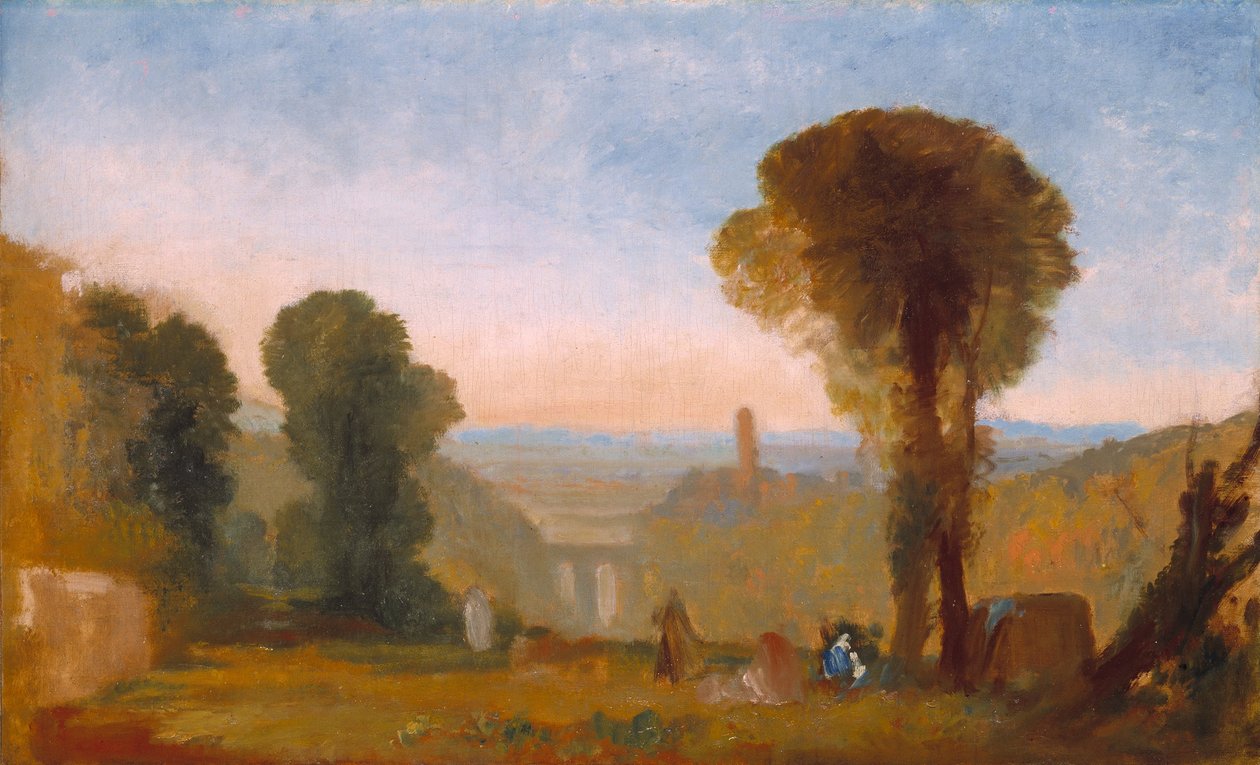 Italienische Landschaft mit Brücke und Turm von Joseph Mallord William Turner