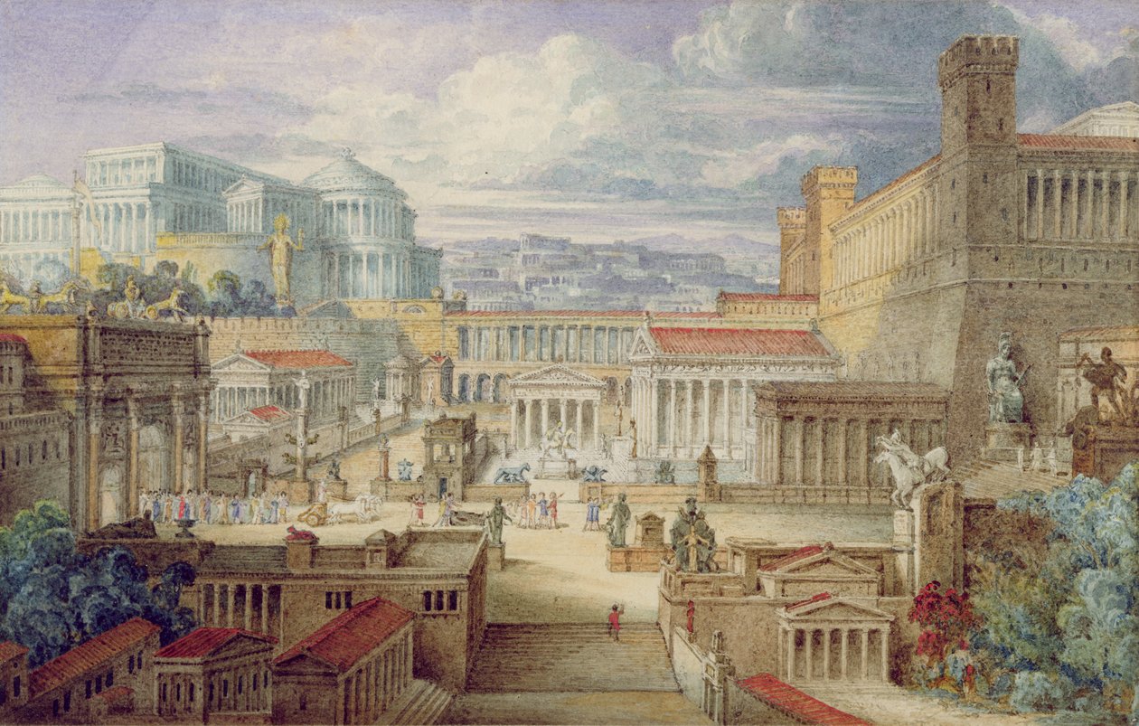 Eine Szene im antiken Rom, ein Setting für Titus Andronicus, Akt I, Szene 3, ca. 1830 von Joseph Michael Gandy