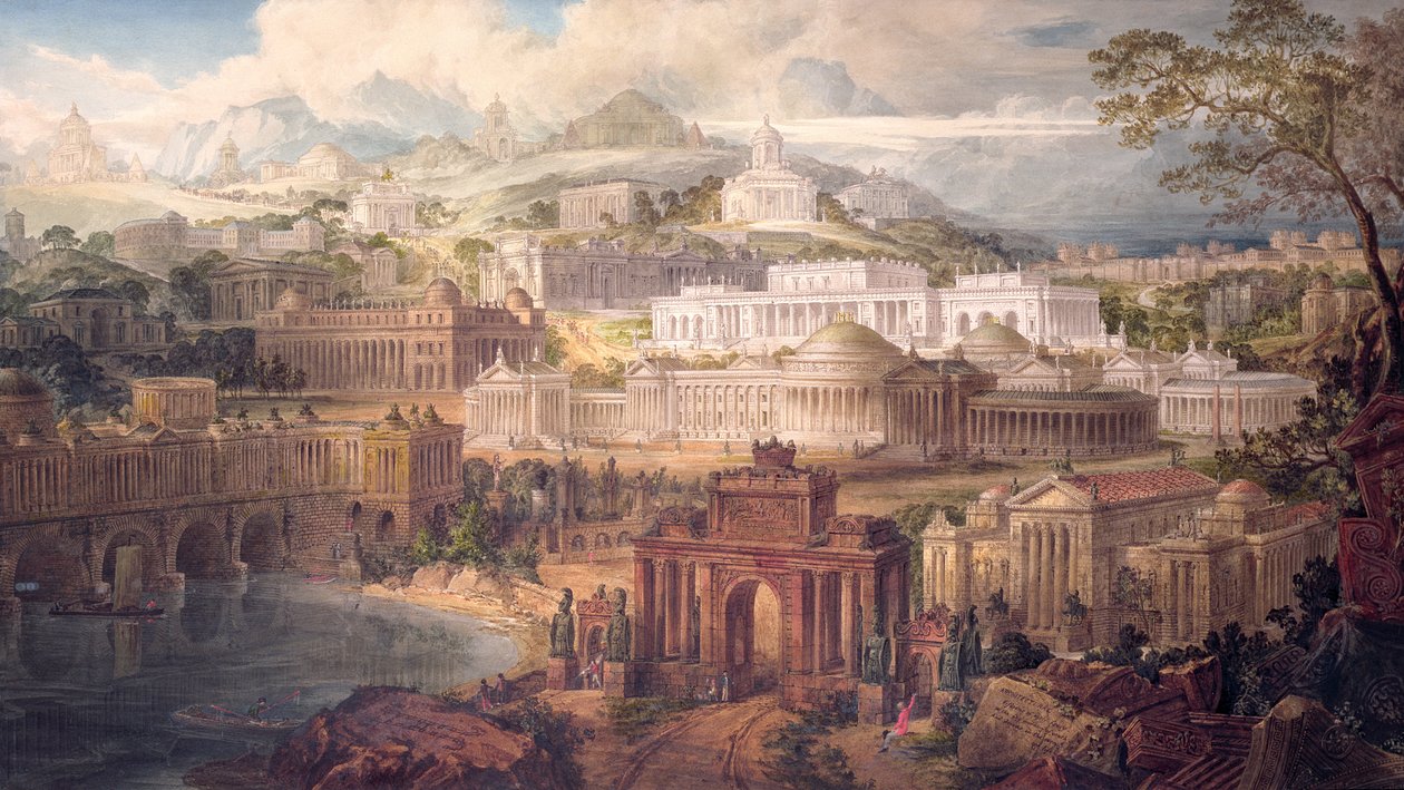 Architektonische Visionen der frühen Fantasie, im fröhlichen Morgen der Jugend und Träume im Abend des Lebens, 1820 von Joseph Michael Gandy