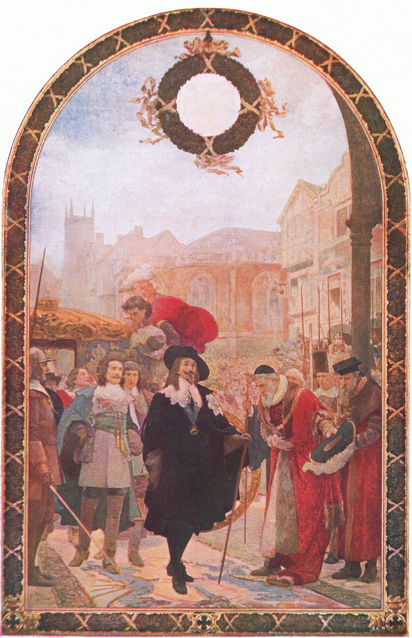 Karl I. fordert die fünf Mitglieder der Guildhall 1641-1642, aus Cassells Geschichte des britischen Volkes, veröffentlicht von der Waverley Book Company Limited, ca. 1940 von Joseph Soloman