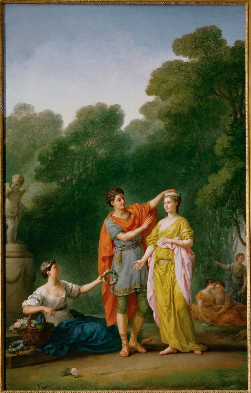 Ein Liebhaber krönt seine Geliebte mit einem Blumenkranz von Joseph Marie the Elder Vien