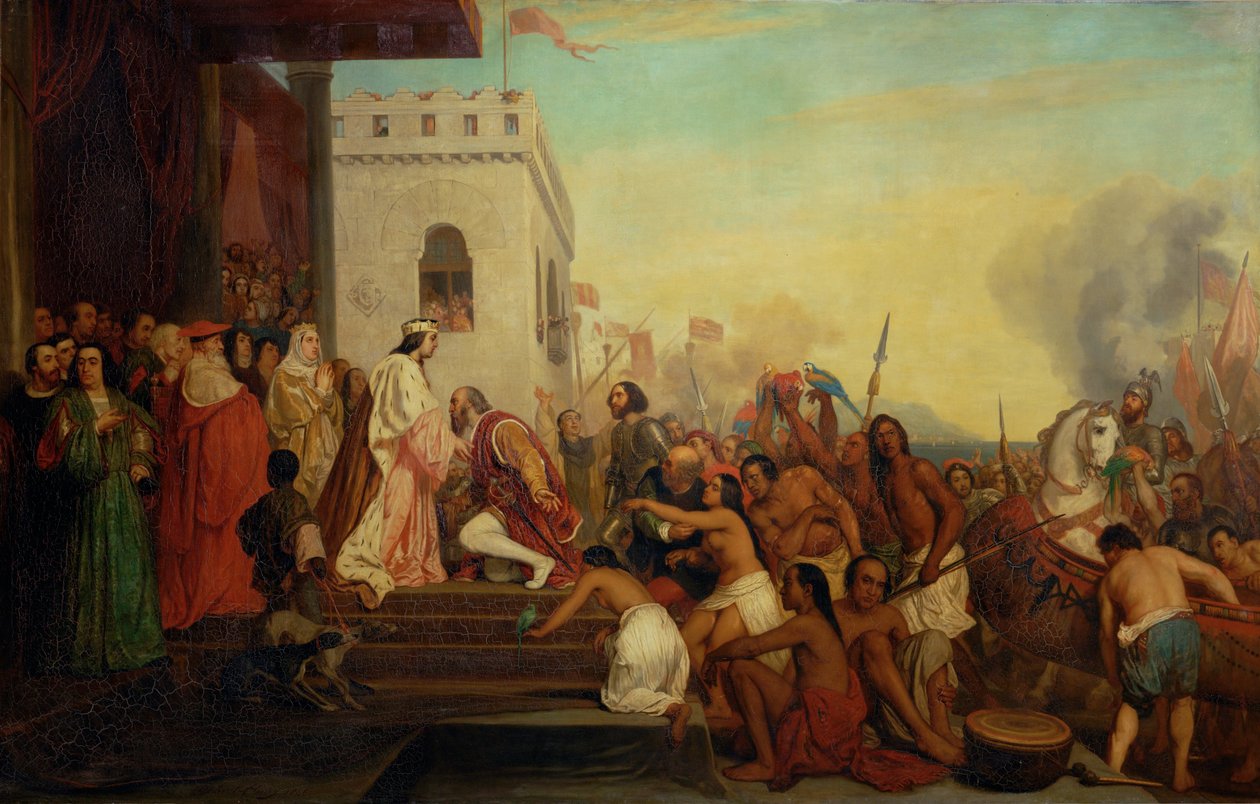 Christophe Colombe empfangen von Ferdinand II und Isabella der Katholischen bei seiner Rückkehr aus Indien von Joseph Nicolas Robert Fleury