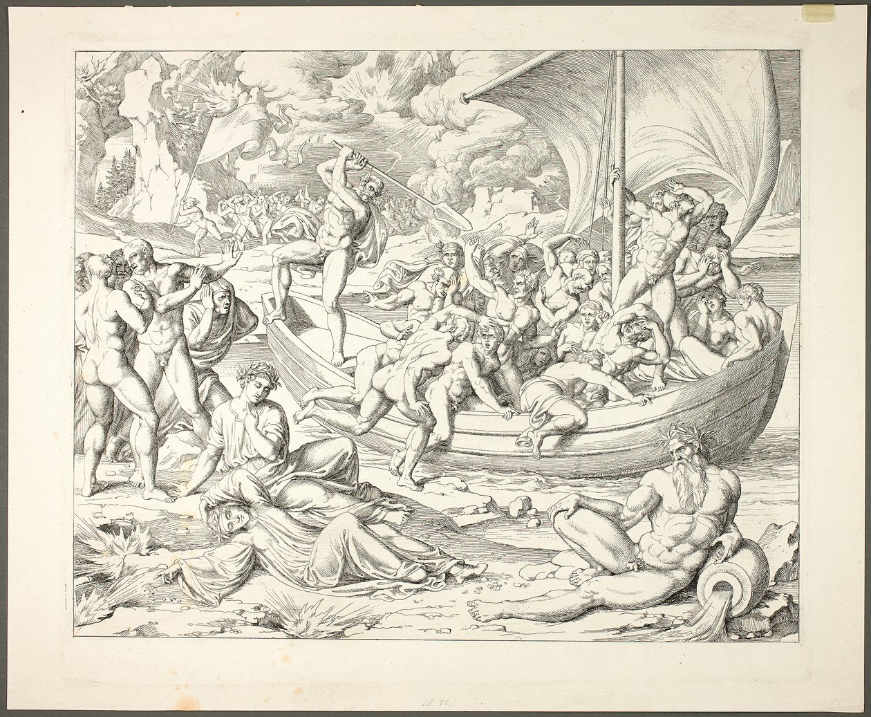 Charons Barke mit Seelen, die den Styx überqueren, Tafel zwei aus Darstellungen aus Dantes Hölle von Joseph Anton Koch