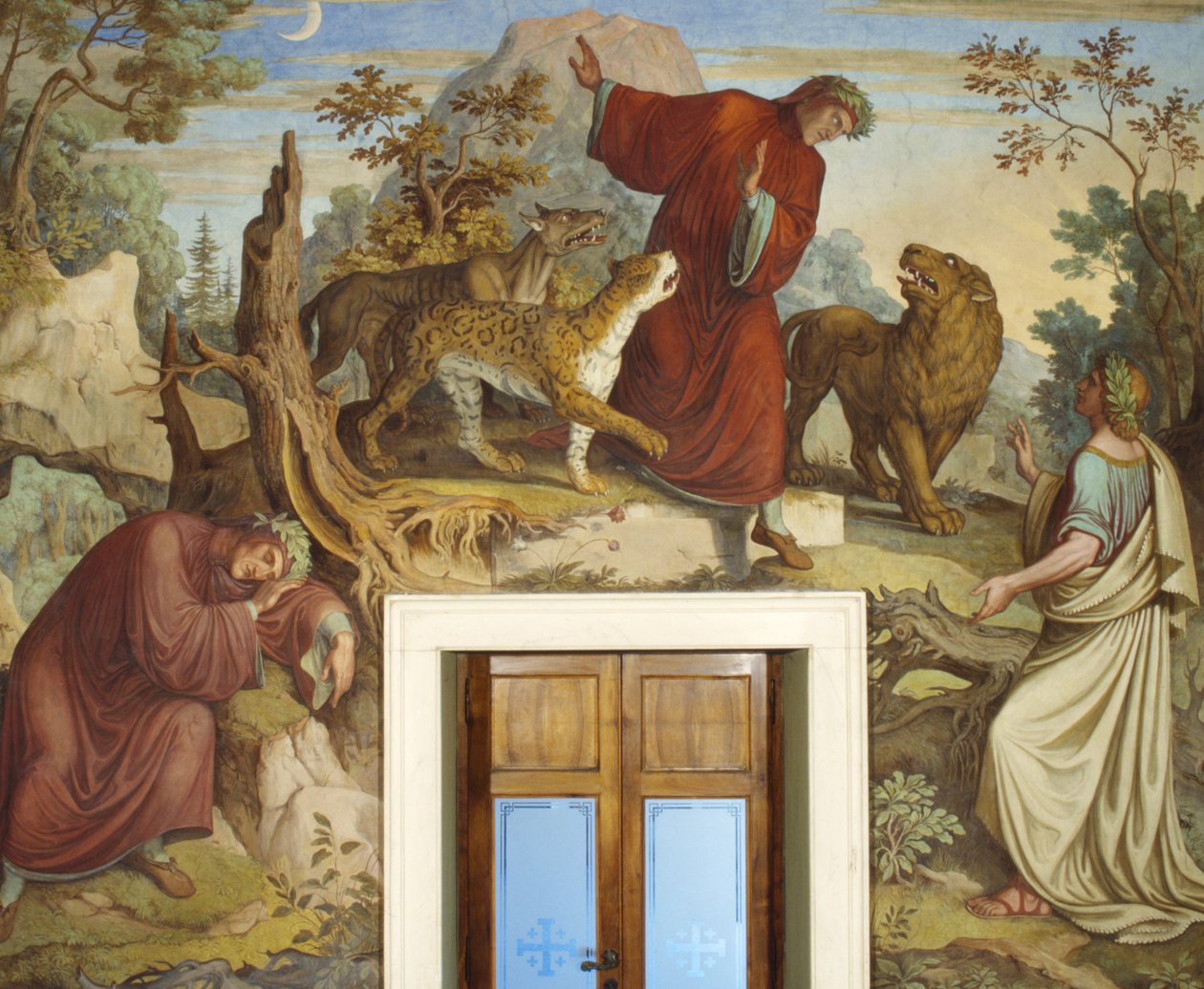 Dante schlafend, von wilden Tieren angegriffen und Virgil begegnend von Joseph Anton Koch