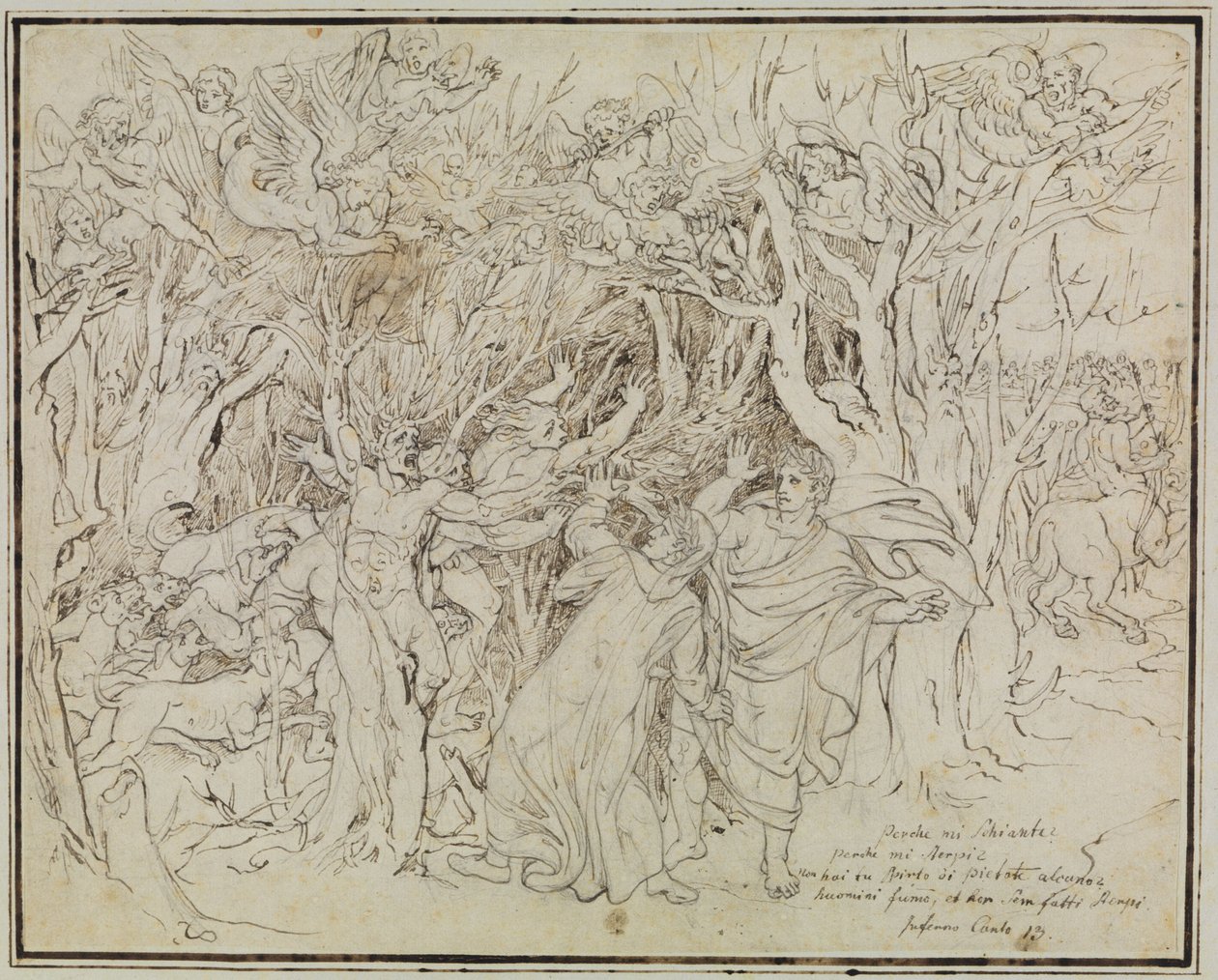 Dante und Virgil im Wald der Selbstmörder (Dante Inferno, Canto 13) von Joseph Anton Koch