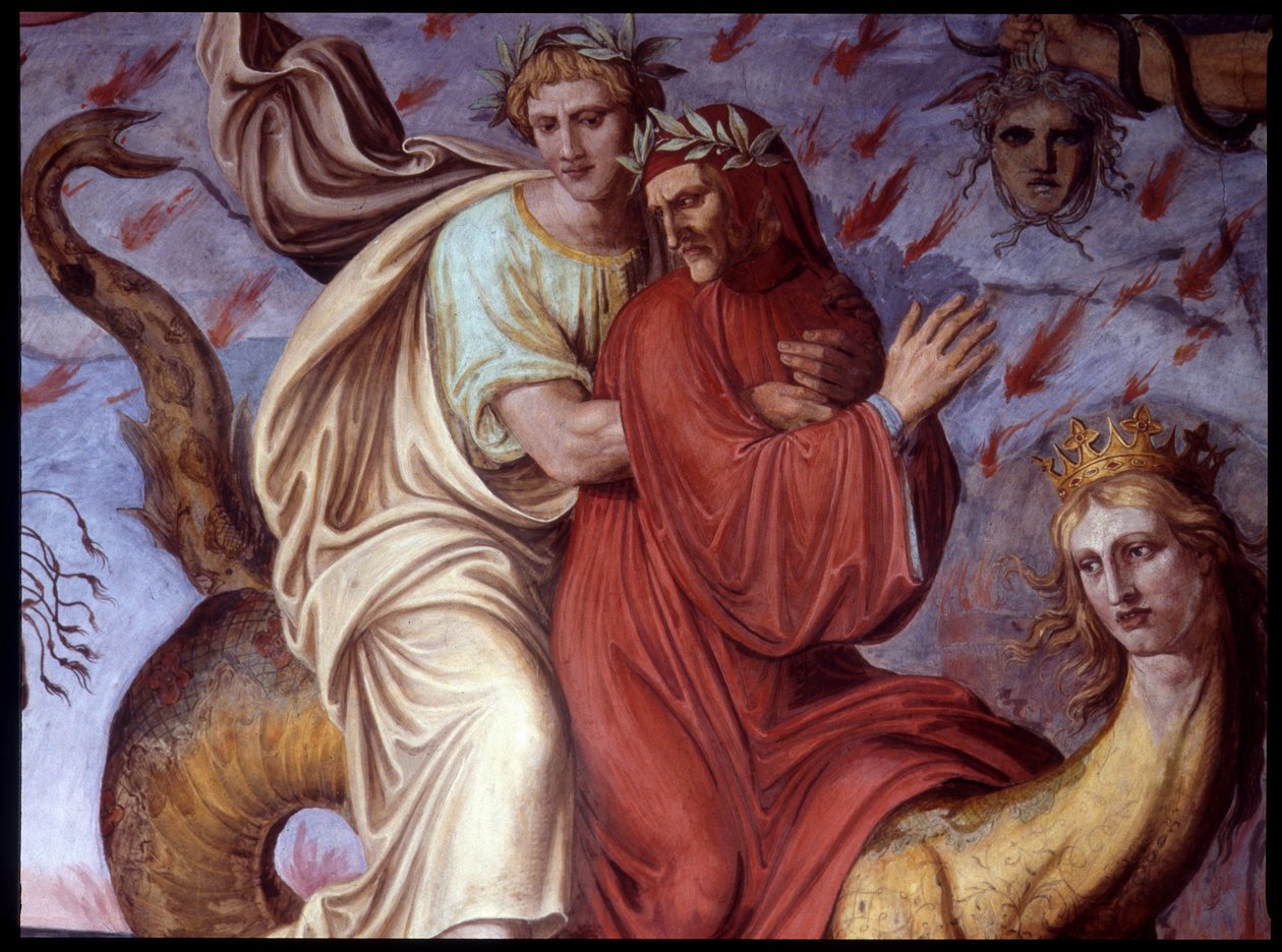 Dantes Göttliche Komödie - Detail, das den Schriftsteller darstellt. Fresko von Joseph Anton Koch, Casino Massimo, Rom von Joseph Anton Koch