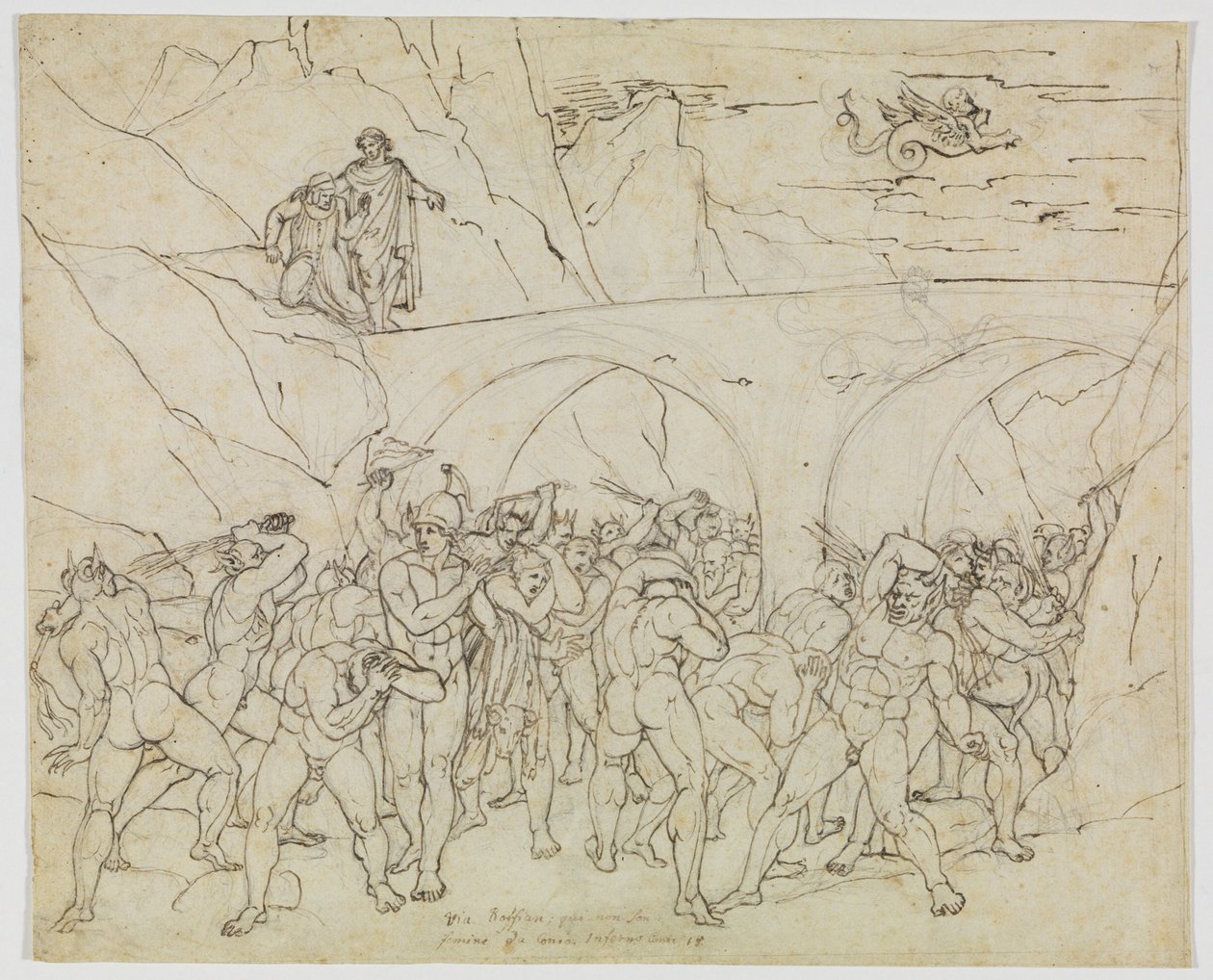 Kuppler, Betrüger und Schmeichler von den Teufeln gepeitscht (Dante Inferno, Canto 18, V 79) von Joseph Anton Koch