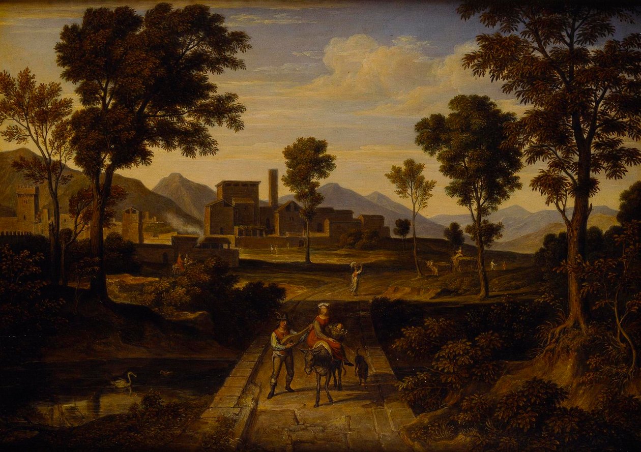 Landschaft bei Terni mit einer Brücke über den Fluss von Joseph Anton Koch